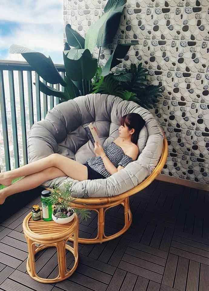 1m Nordic Modern Style 100% Natural Rattan Papasan Mamasan Chair with mellifluous large soft cushion