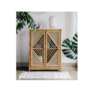 Natural rattan cabinet - Natural Rattan Arch Cabinet with Shelves - Two door rattan cabinet