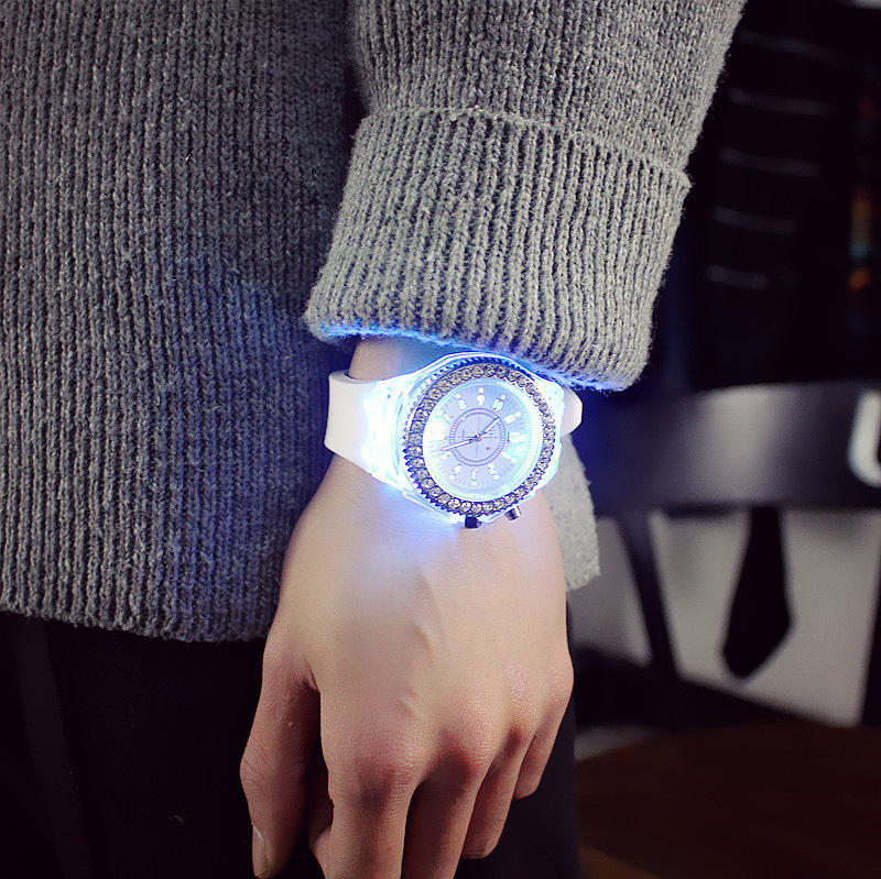 Luminous luminous rhinestone led watch fashion trend watch male and female student couple jelly quartz watch