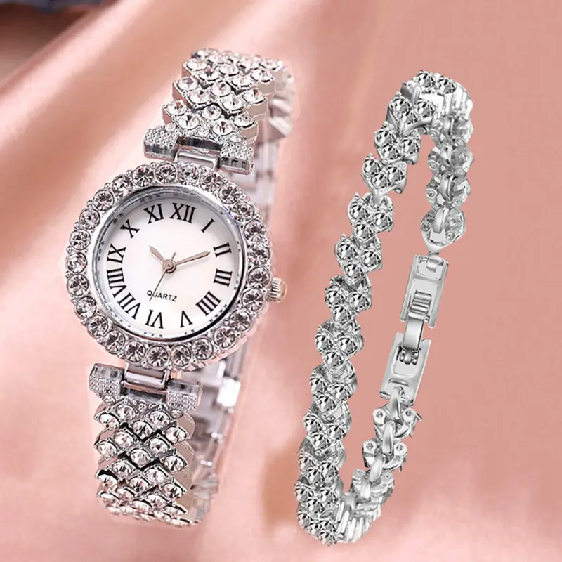 2024 Women luxury watch Set  Ladies Diamond Iced Out Quartz Wrist Watch