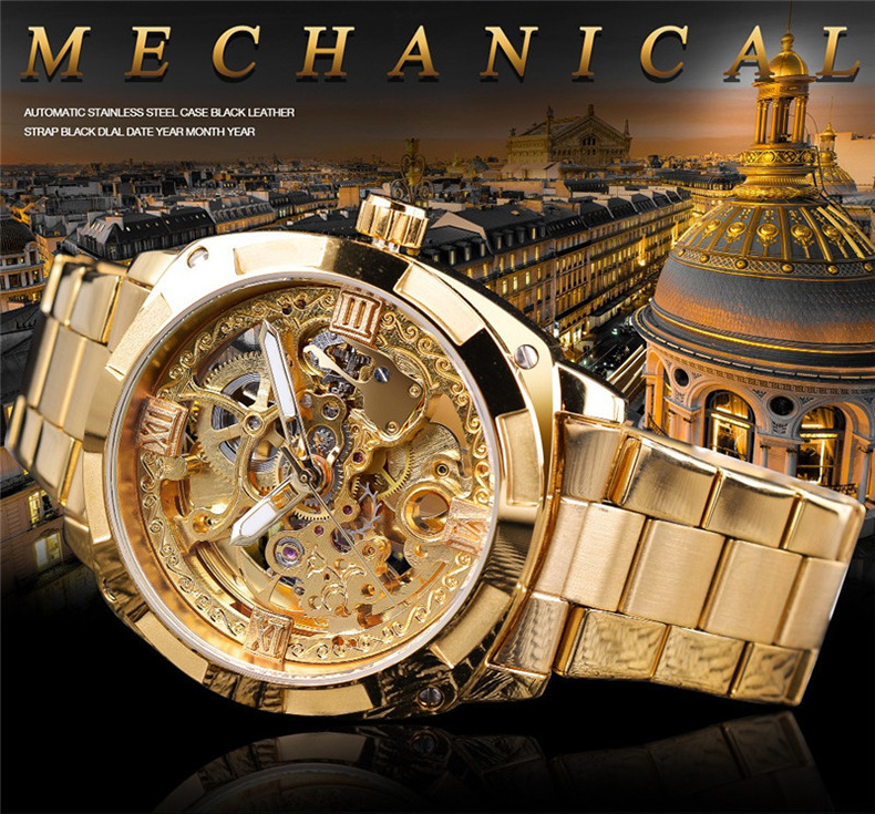 automatic watches men  Fashion  Mechanical Steampunk  Dress Men Watch Top Brand Luxury Stainless Steel Automatic Skeleton Watch