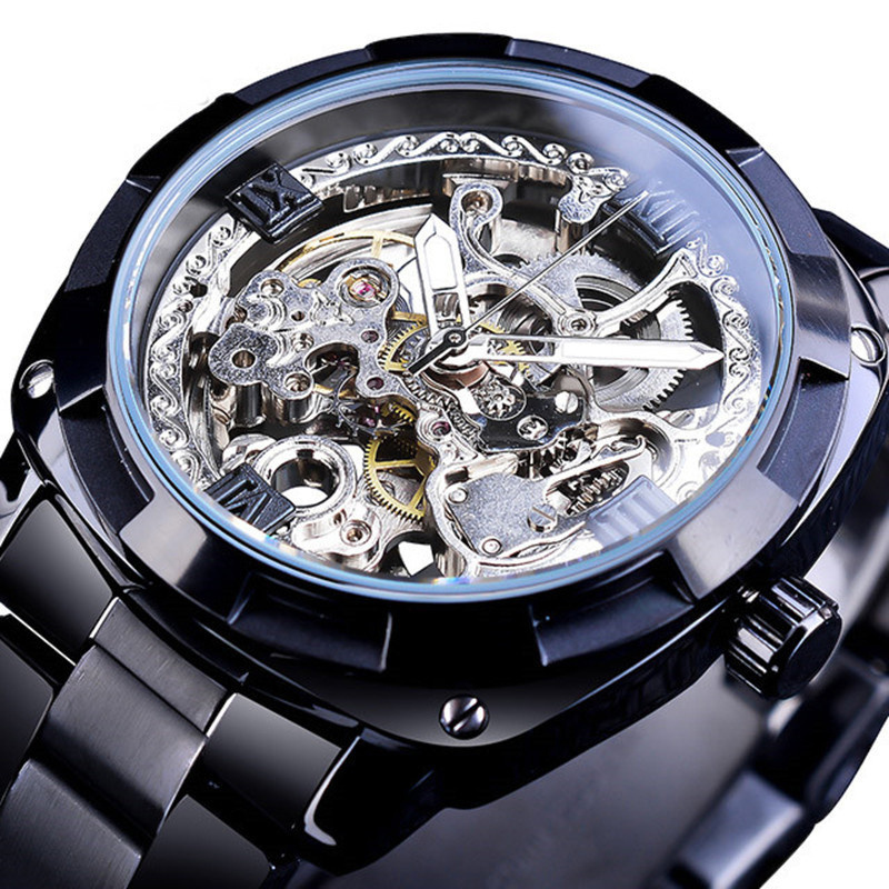 automatic watches men  Fashion  Mechanical Steampunk  Dress Men Watch Top Brand Luxury Stainless Steel Automatic Skeleton Watch