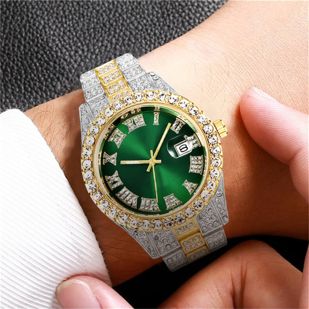 Hot sale Hip Hop Cuban Men Quartz Watch 18k Gold Plated Stainless Steel Hip Hop Iced Out Full Diamonds Watch for Men