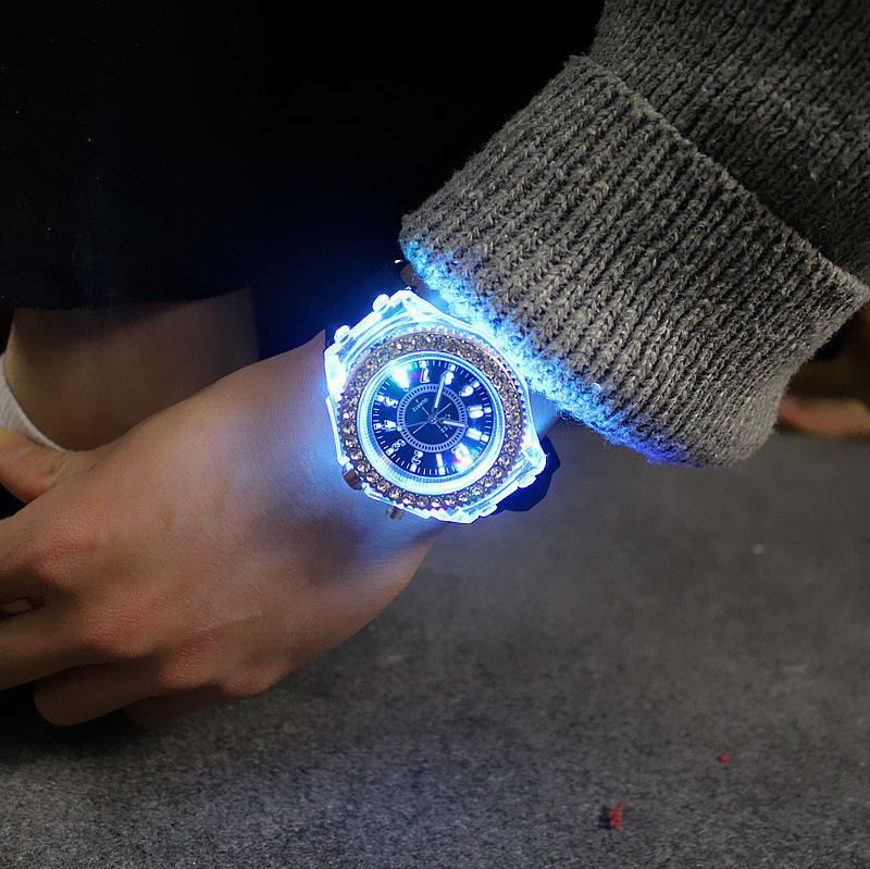 Luminous luminous rhinestone led watch fashion trend watch male and female student couple jelly quartz watch