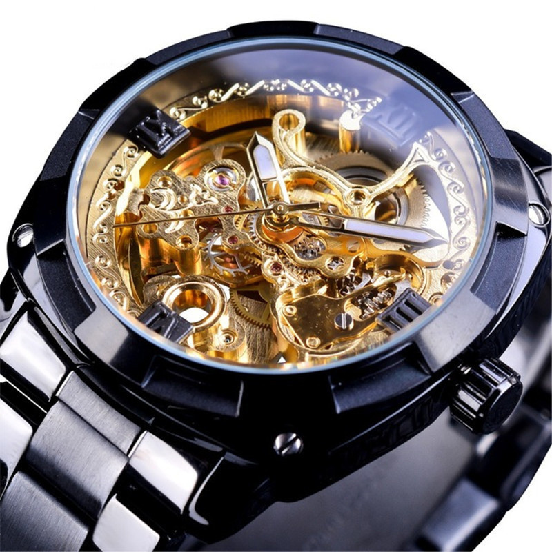 automatic watches men  Fashion  Mechanical Steampunk  Dress Men Watch Top Brand Luxury Stainless Steel Automatic Skeleton Watch