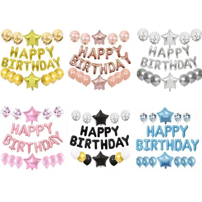 2022 New Products birthday Letters Star Balloons Confetti Party Decorations Happy Birthday Balloons Set