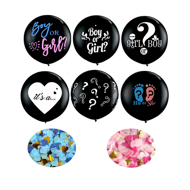 36 inch black balloon customize logo confetti gender reveal ballons Boy or Girl balloons baby 36