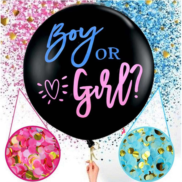 36 inch black balloon customize logo confetti gender reveal ballons Boy or Girl balloons baby 36