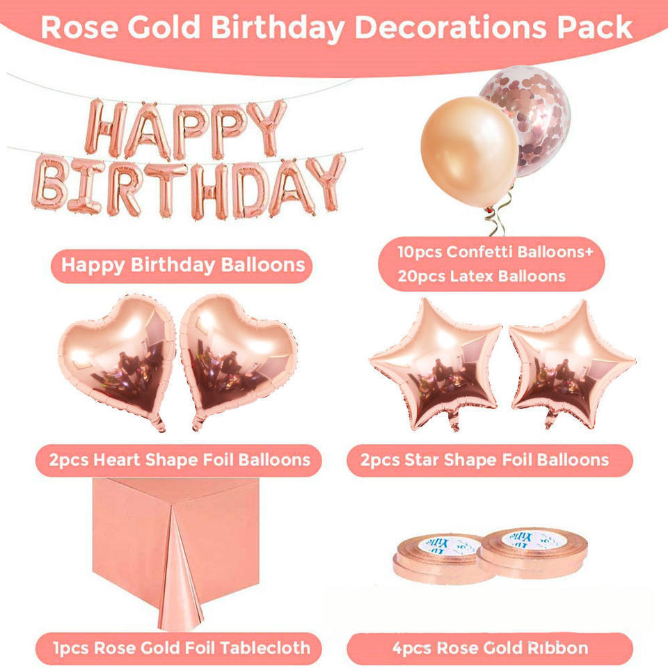 DIY Rose Gold Birthday Party Wall Decoration Happy Birthday Banner Foil Fringe Curtain Latex Confetti Balloons Party supplies