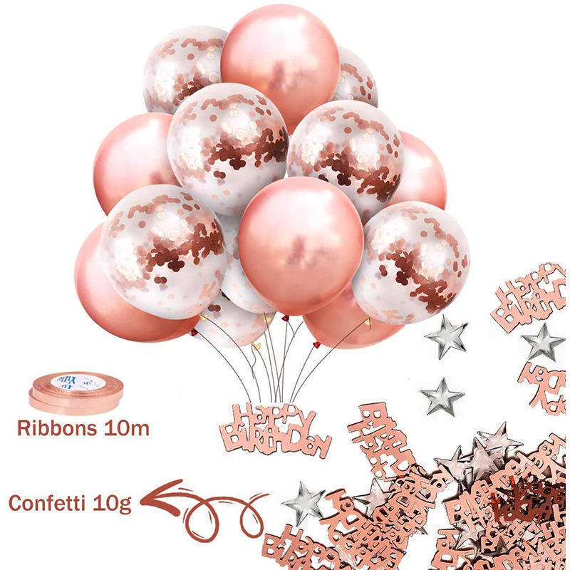 DIY Rose Gold Birthday Party Wall Decoration Happy Birthday Banner Foil Fringe Curtain Latex Confetti Balloons Party supplies