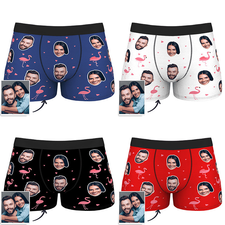 Dropship Custom printed face Manufacture custom designers men under wear plus size mens boxer shorts panties underwear