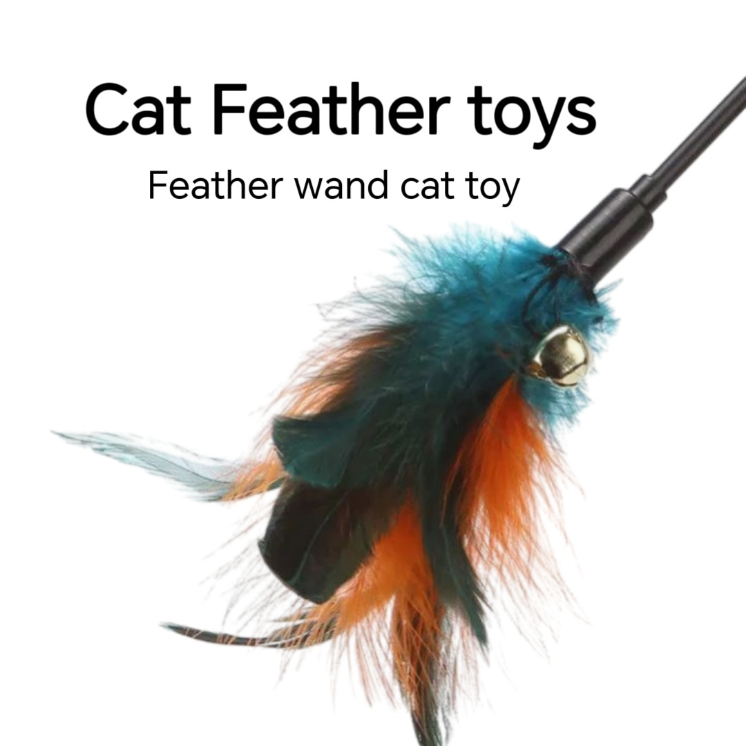 Cat Wand Toy Feather Stick , Interactive Cat Toy for Indoor Cats Sustainable Smart Ball for Cats Tiny Plastic Cats Long Rods