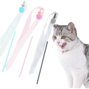 New Interactive Plastic Teaser Wand Toy for Cats Pet Supplies with Bell-Attached Plush Ball Stick Pole Toy for Kitty Play