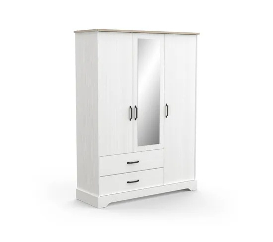 Assemble wooden furniture bedroom custom minimalist wardrobe closets with 3 Doors 1 Mirror And 2 Cottage Drawers