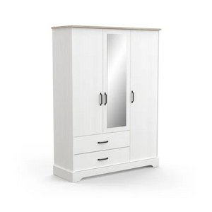 Assemble wooden furniture bedroom custom minimalist wardrobe closets with 3 Doors 1 Mirror And 2 Cottage Drawers