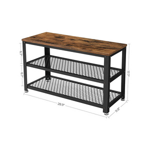 Industrial Vintage Design 3-tier Metal Frame Shelf Storage Organizer Wooden Bench Shoe Rack  with Seat