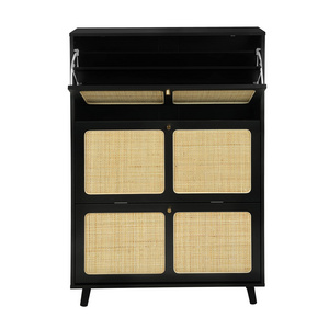 Hot Sale   Shoe Cabinet New Design  Rattan Shoe Cabinet with 24 Pairs Cabinets and 3 Rattan Decorated Flap Drawers