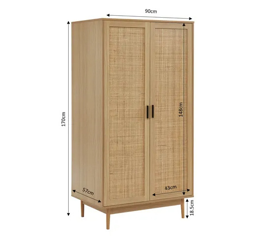 Home wooden  Collective rattan wardrobe with 2 doors clothes rail household closet organizer minimalist closet