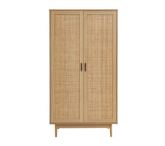 Home wooden  Collective rattan wardrobe with 2 doors clothes rail household closet organizer minimalist closet