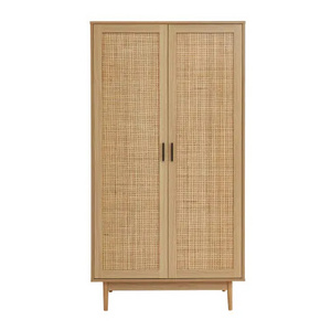 Home wooden  Collective rattan wardrobe with 2 doors clothes rail household closet organizer minimalist closet