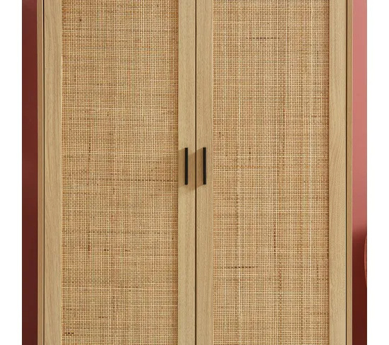 Home wooden  Collective rattan wardrobe with 2 doors clothes rail household closet organizer minimalist closet