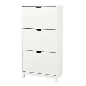 White Slim Shoe Cabinet with 2 Flip Drawers Narrow Shoe Storage Cabinet 2 Tier Freestanding Shoe Organizer for Entryway