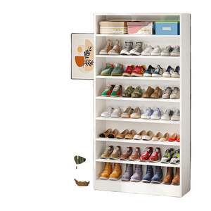 Modern 40 Pair Shoe Storage Cabinet with 8 Tier Versatile Sideboard Wooden Shoe Rack Organizer with Curved Base for Entryway