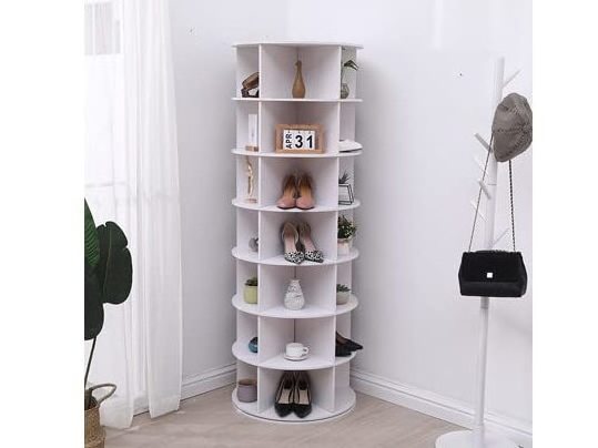 High Quality Modern Design Sample Storage Space Wooden Rotating Shoe Rack with Round Shelf  for Entryway Living Room Hallway