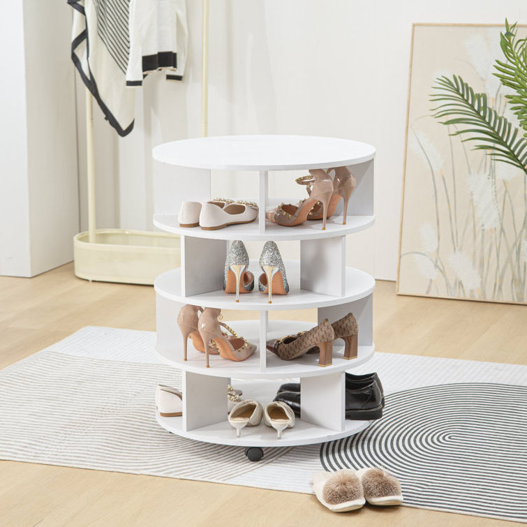 Factory Wholesale Manufacture Modern Storage Space Wooden Rotating Shoe Rack with Round Shelf for Entryway Living Room Hallway