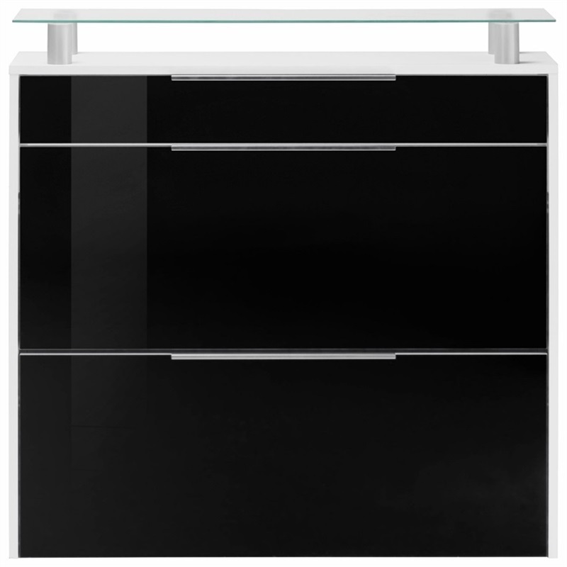 Accent Concise Style Glass Top Large Storage Space Wood Shoe Cabinet