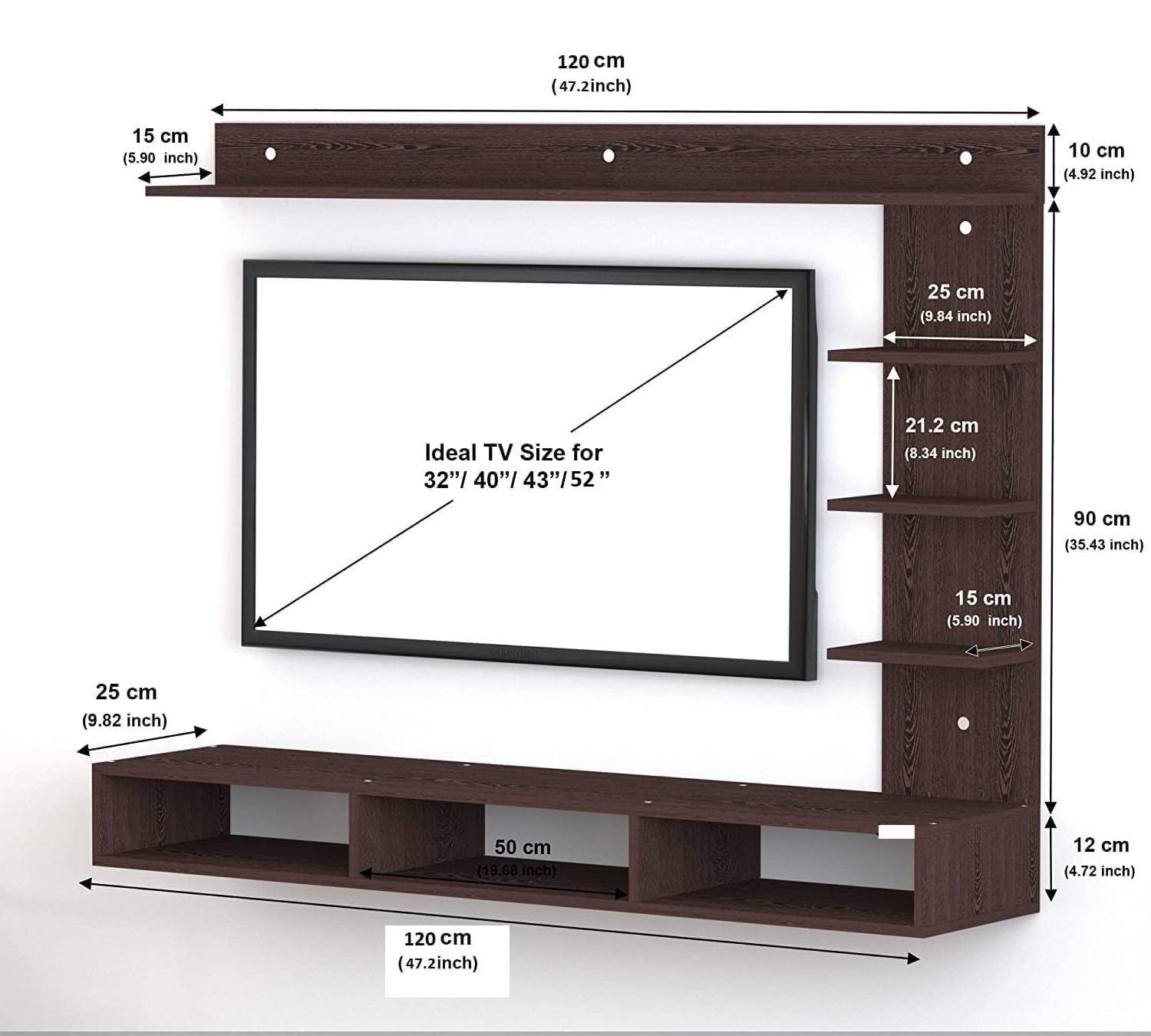 Wall Mounted TV Entertainment Unit Cabinet with Shelves Storage TV Cabinet Wall Hanging Set Top Box Wall Stand for Living room