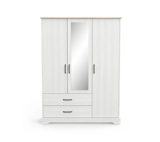 Assemble wooden furniture bedroom custom minimalist wardrobe closets with 3 Doors 1 Mirror And 2 Cottage Drawers