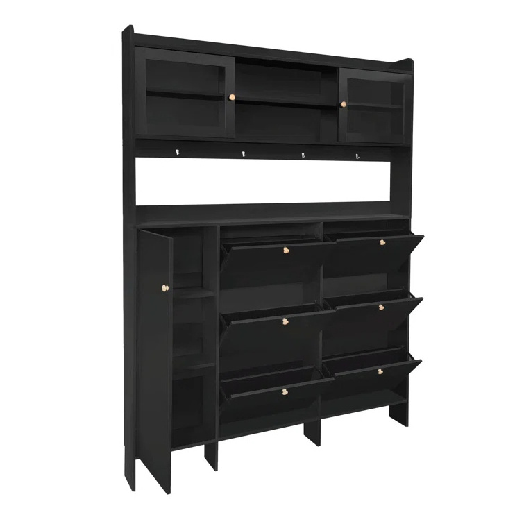 High Quality Multi-functional Minimalist Wooden Black Living Room Furniture With Flip Drawers Shoe Cabinet for Livingroom