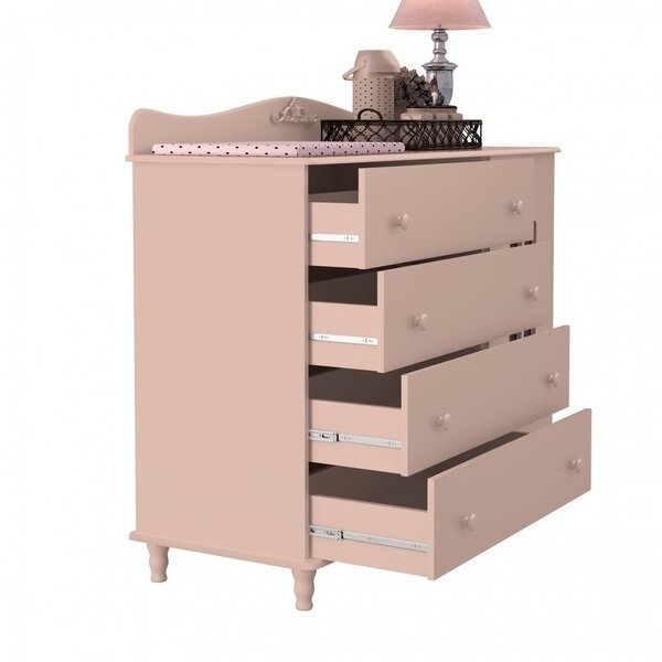 Modern Pink Baby Comoda with 4 Drawers 1 Doors and Plenty of Storage Space and Large Surface Area Baby Dresser for Bedroom