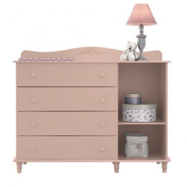 Modern Pink Baby Comoda with 4 Drawers 1 Doors and Plenty of Storage Space and Large Surface Area Baby Dresser for Bedroom