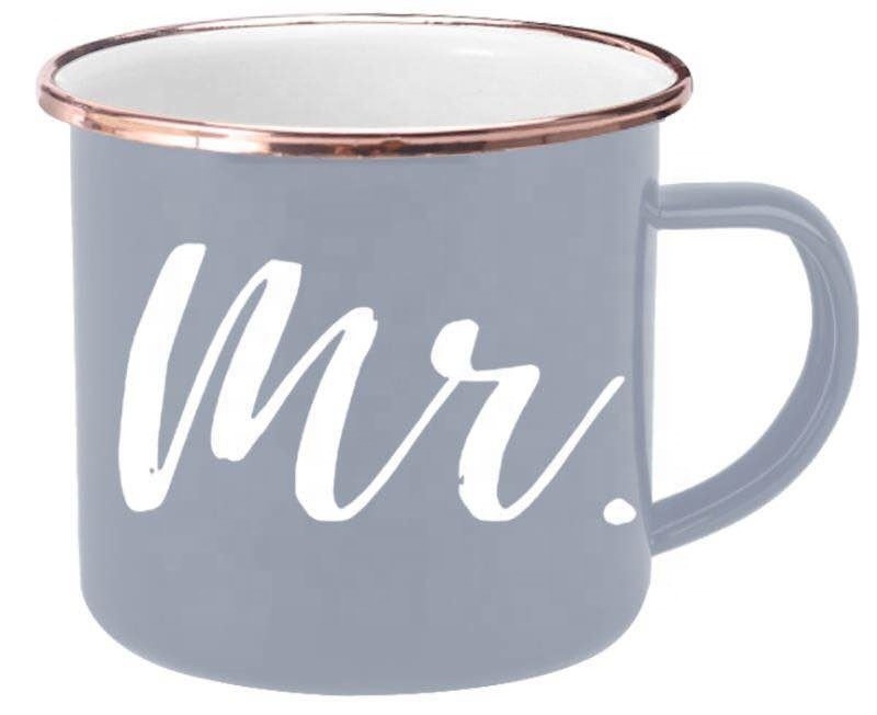 Lulu lucy Mr & Mrs Custom Logo tin cup enamel mug camping outdoors anniversary gift wedding gift