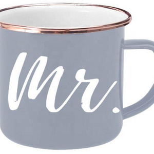 Lulu lucy Mr & Mrs Custom Logo tin cup enamel mug camping outdoors anniversary gift wedding gift