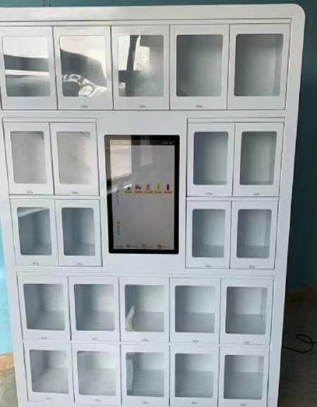 fresh orange Juice and cold drink combo vending machines with transparent grid locker doors