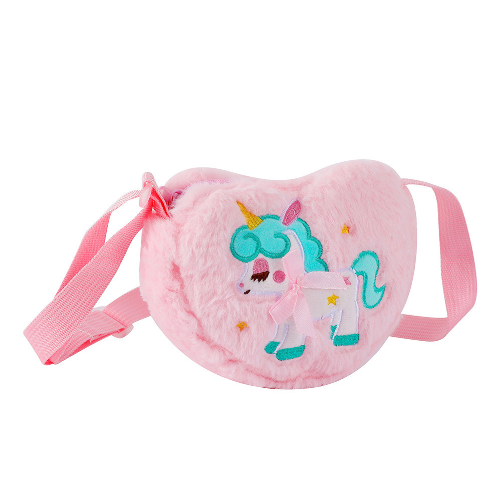 Trending Kids Unicorn Sling Shoulder Bag Cartoon Animal Printing Kids Purse Mini Handbags Heart Shape Crossbody Bags