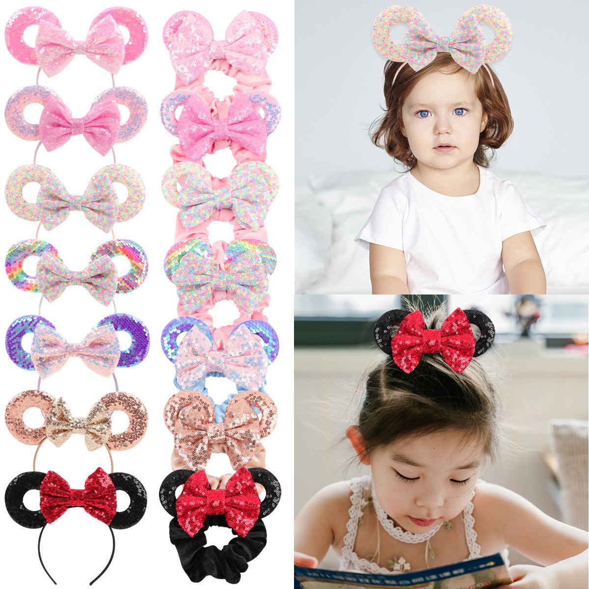 Aliexpress Hot Selling Hair Accessories for Kids Handmade Doughnut Headbands Knotted Headbands Mickey's Ear Bow Decoration