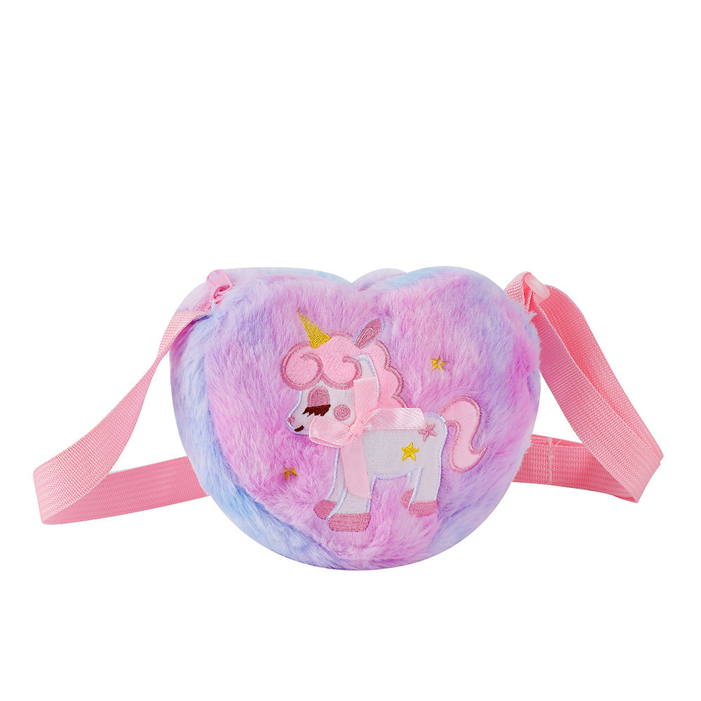 Trending Kids Unicorn Sling Shoulder Bag Cartoon Animal Printing Kids Purse Mini Handbags Heart Shape Crossbody Bags