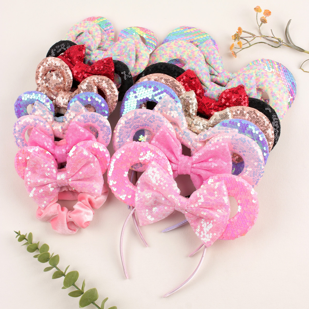 Aliexpress Hot Selling Hair Accessories for Kids Handmade Doughnut Headbands Knotted Headbands Mickey's Ear Bow Decoration