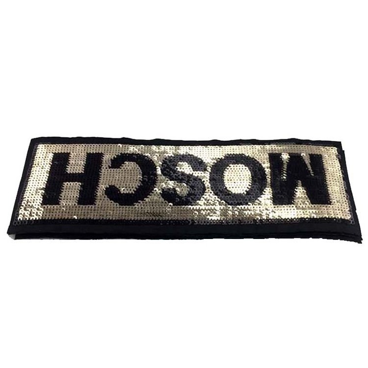 Customized Style black texts sequin embroidery patch