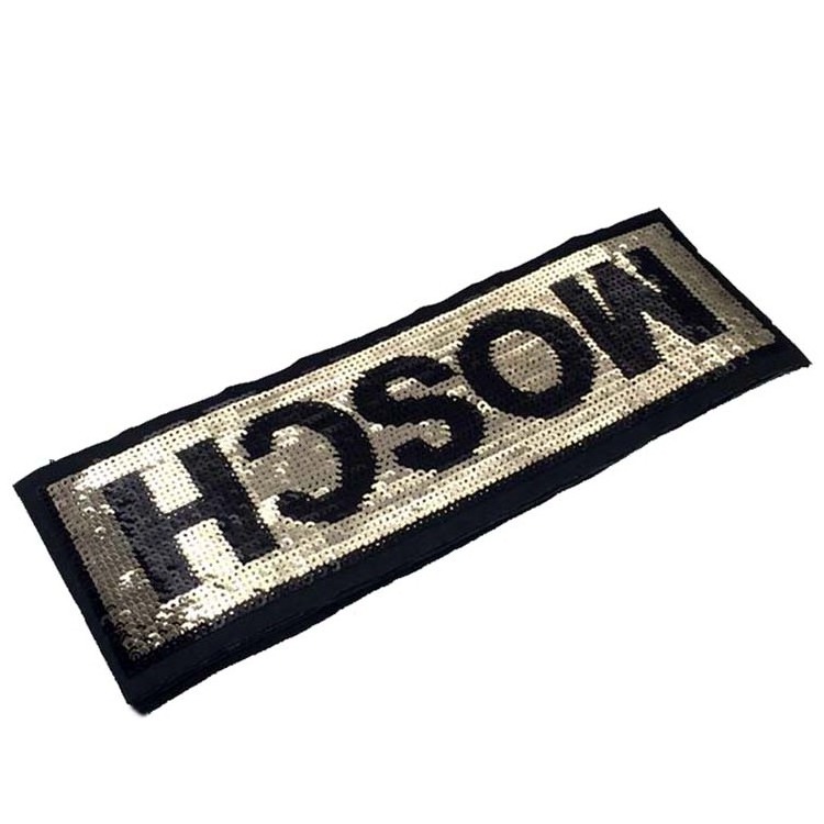 Customized Style black texts sequin embroidery patch