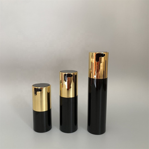 skincare cosmetics vacuum packaging full set plastic PP 15ml 30ml 50ml black gold twist rotating pump spray airless bottle