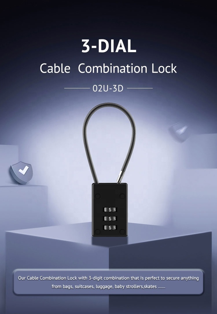 Zinc Alloy 3 Digit Combination safe Lock Luggage cable Lock Distribution Box Code Padlock for School Gym Cabinet