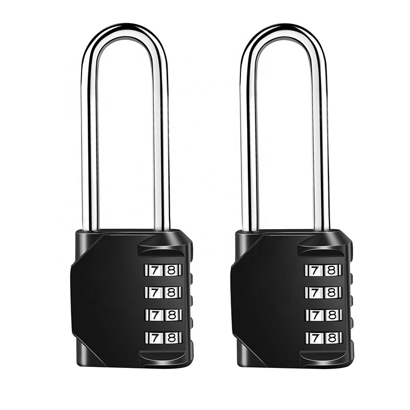 Amazon hot seller 4 digit Zinc Alloy long shackle password combination locks luggages door safety pad lock