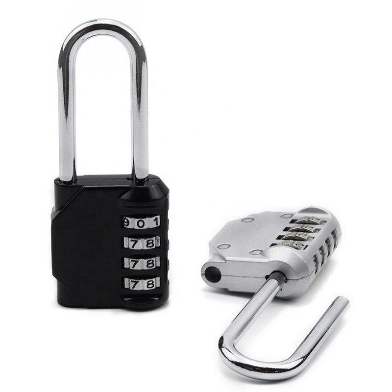 Amazon hot seller 4 digit Zinc Alloy long shackle password combination locks luggages door safety pad lock