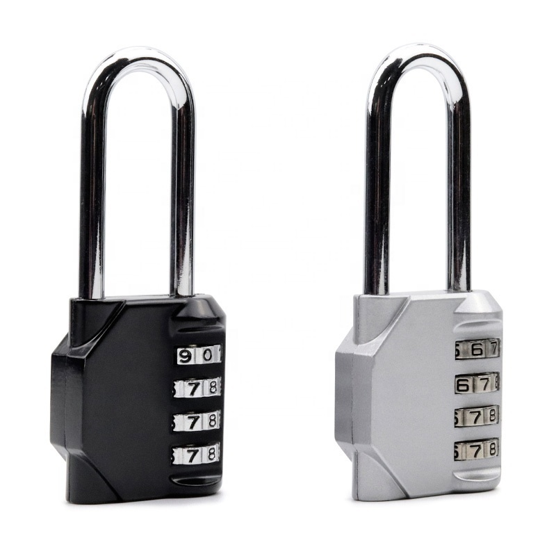 Amazon hot seller 4 digit Zinc Alloy long shackle password combination locks luggages door safety pad lock