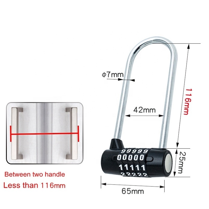 U Shape Lock Zinc Alloy Anti-Theft 5 Digit Combination Zipper Lock For Cabinet lock Door Luggage And Bags Locker